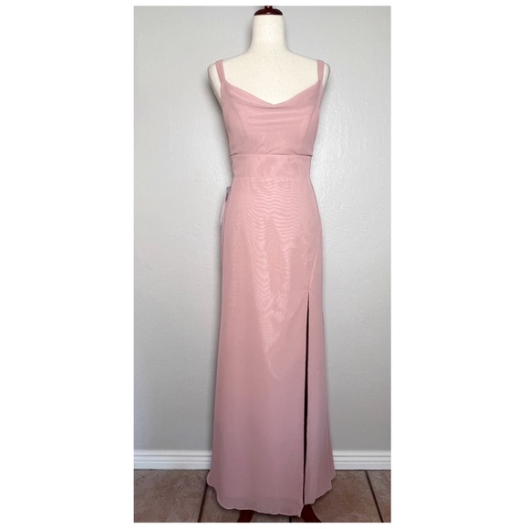 •AZAZIE•‎ Salma Sleeveless Sheath Side Slit Chiffon Dress in Dusty Rose Size A8 - Picture 2 of 15